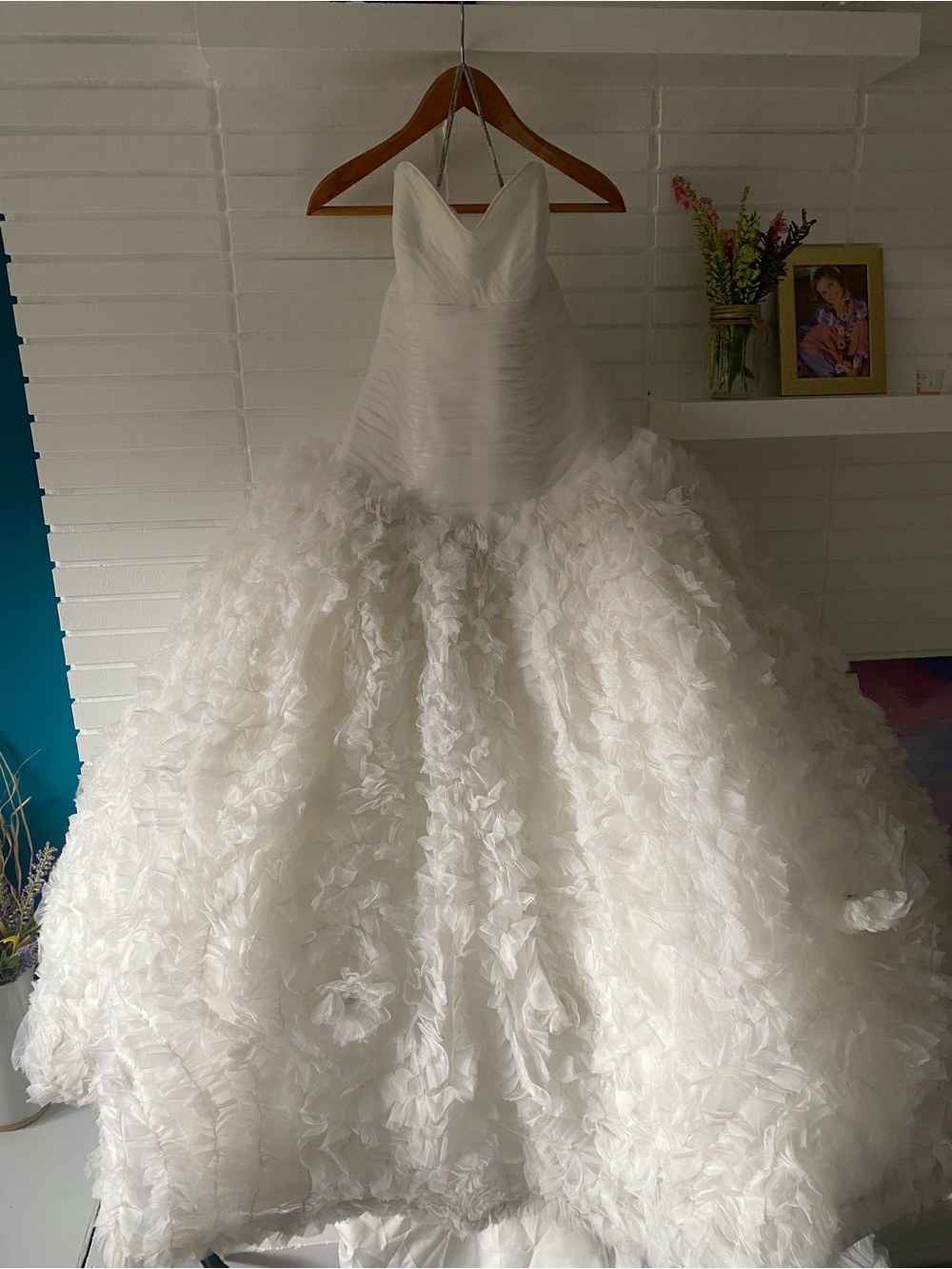 Maggie Sottero White Ruffled Tulle Ball Gown Wedding Dress